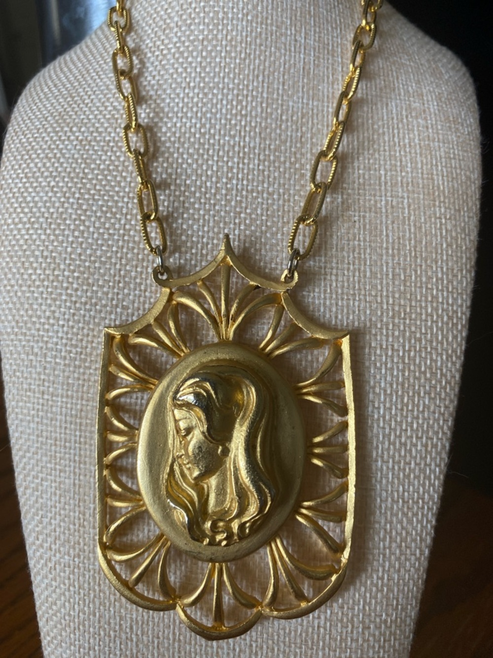 Gold Madonna Pendant Necklace Medallion
